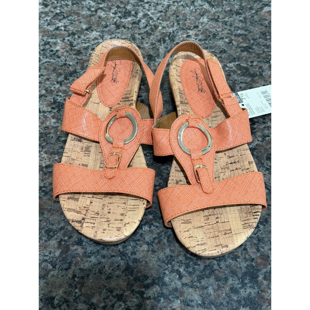 Jaclyn Smith Ariel Coral Orange Cork Slingback Sandals Gold Hardware 50170 7.5